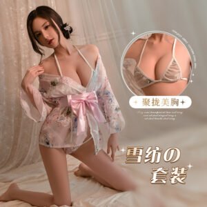 Sexy Japanese kimono lingerie set with floral print and belt in Dubai UAE