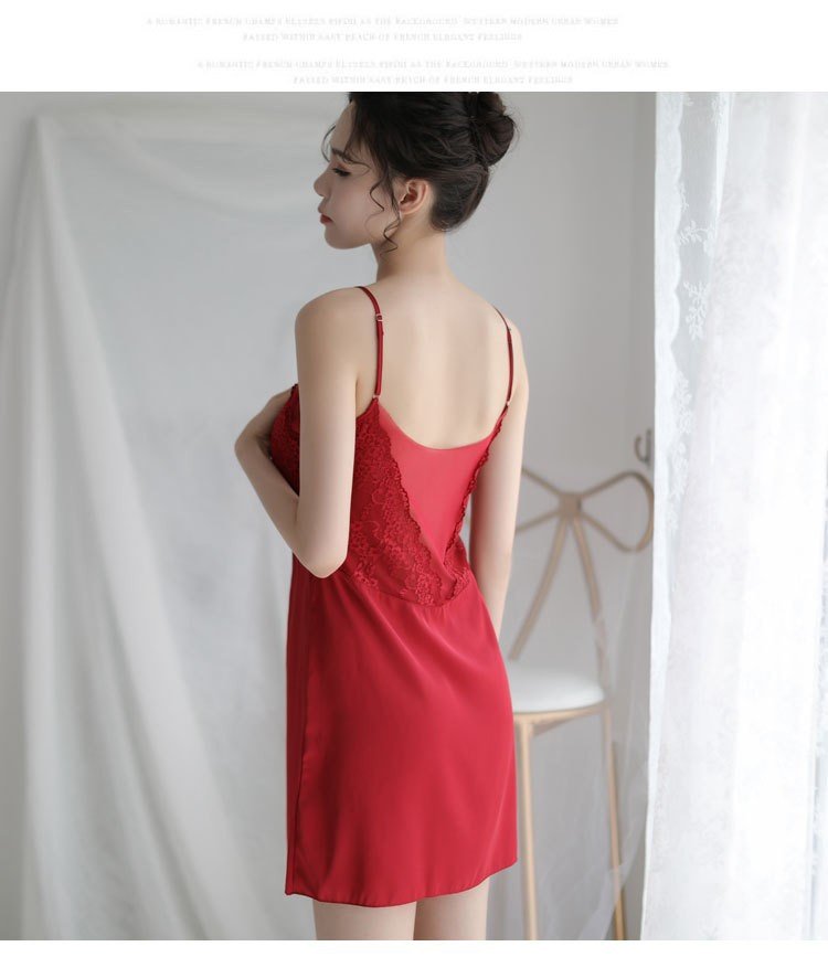 Red sexy lace silk nightdress sleepwear for women in UAE