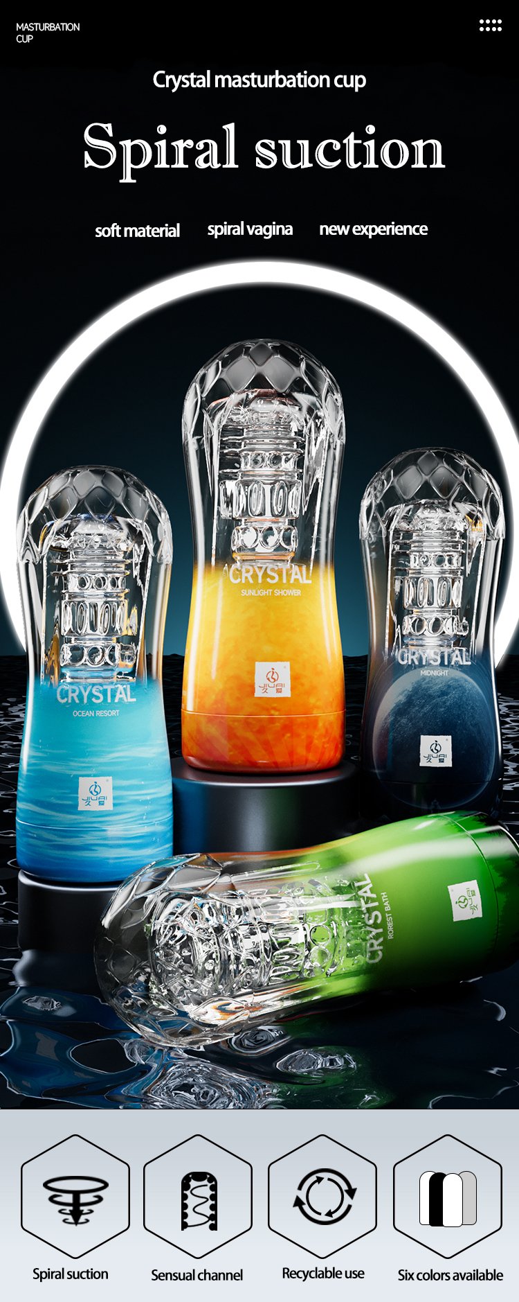 Crystal Transparent Male Masturbator Cup – Spiral Suction, Vaginal Wrap Texture, Available in UAE Dubai Abu Dhabi
